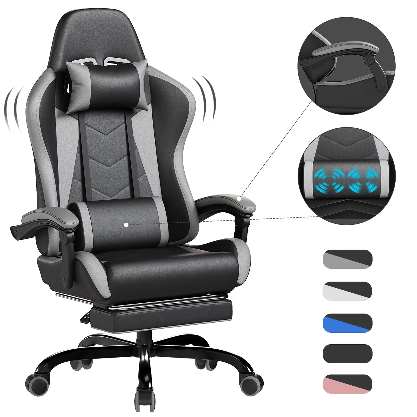 HOMALL Ergonomic Gaming Chair with Low-Noise Roll Office Chair Faux Leather Swing Chair Desk Chair