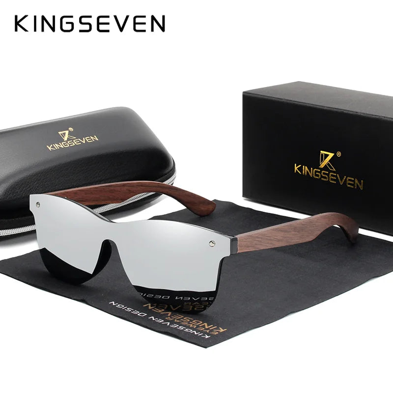 KINGSEVEN 2024 Luxury Walnut Wood Sunglasses Polarized Wooden Brand Designer Rimless Mirrored Square Sun Glasses For Women/Men