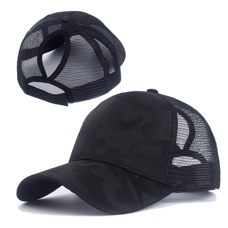 Stylish Camo Print Women's Baseball Cap with Ponytail Hole Breathable Mesh Adjustable Fit Perfect for Running Hiking Daily Wear