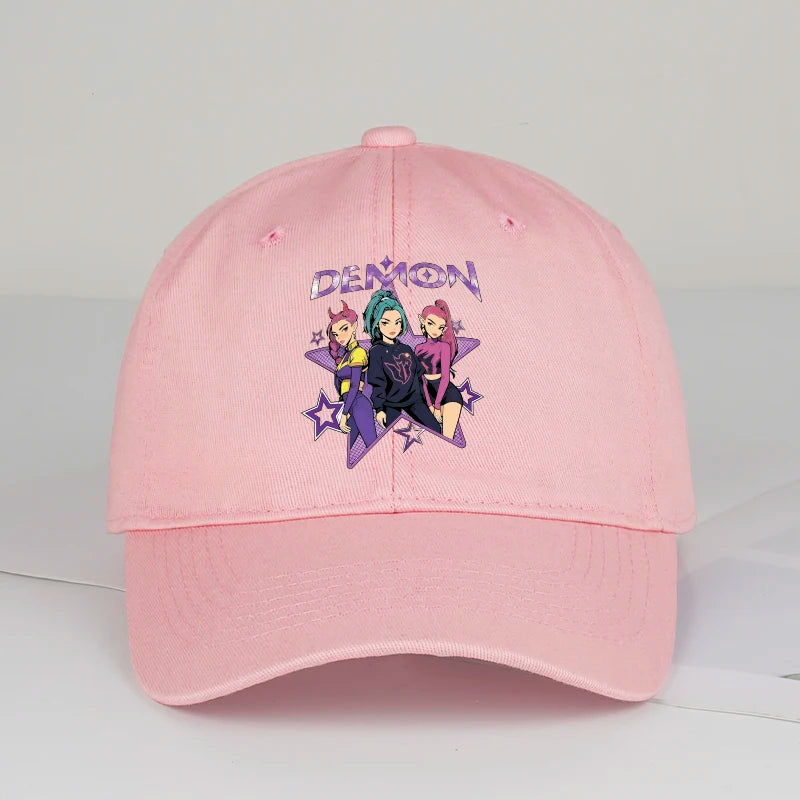 Demon Girl Group Cartoon Print Baseball Cap Men Women Y2K Streetwear Adjustable Dad Hat Sun Hat