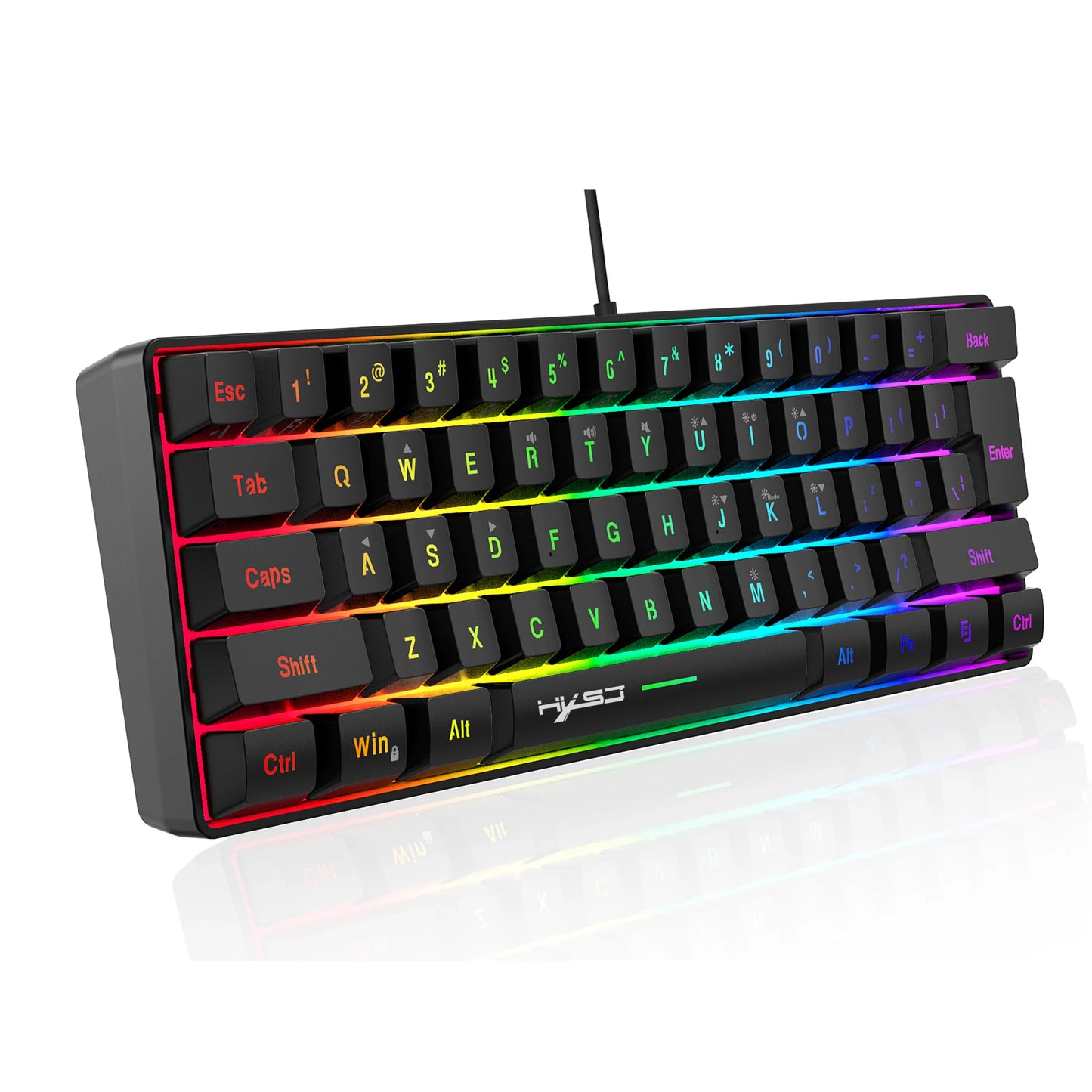 60% RGB Backlit Gaming Keyboard, Compact 61-Key Mini Wired Office Keyboard with Ergonomic Design, USB Connectivity Sleek