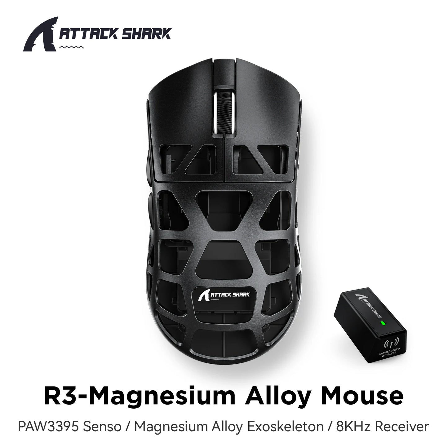 ATTACK SHARK R3 Gaming Mouse Magnesium Alloy Honeycomb, Ultra-Lightweight 8K Hz, PAW3395 Sensor, 26000 DPI, Ergonomic Shell