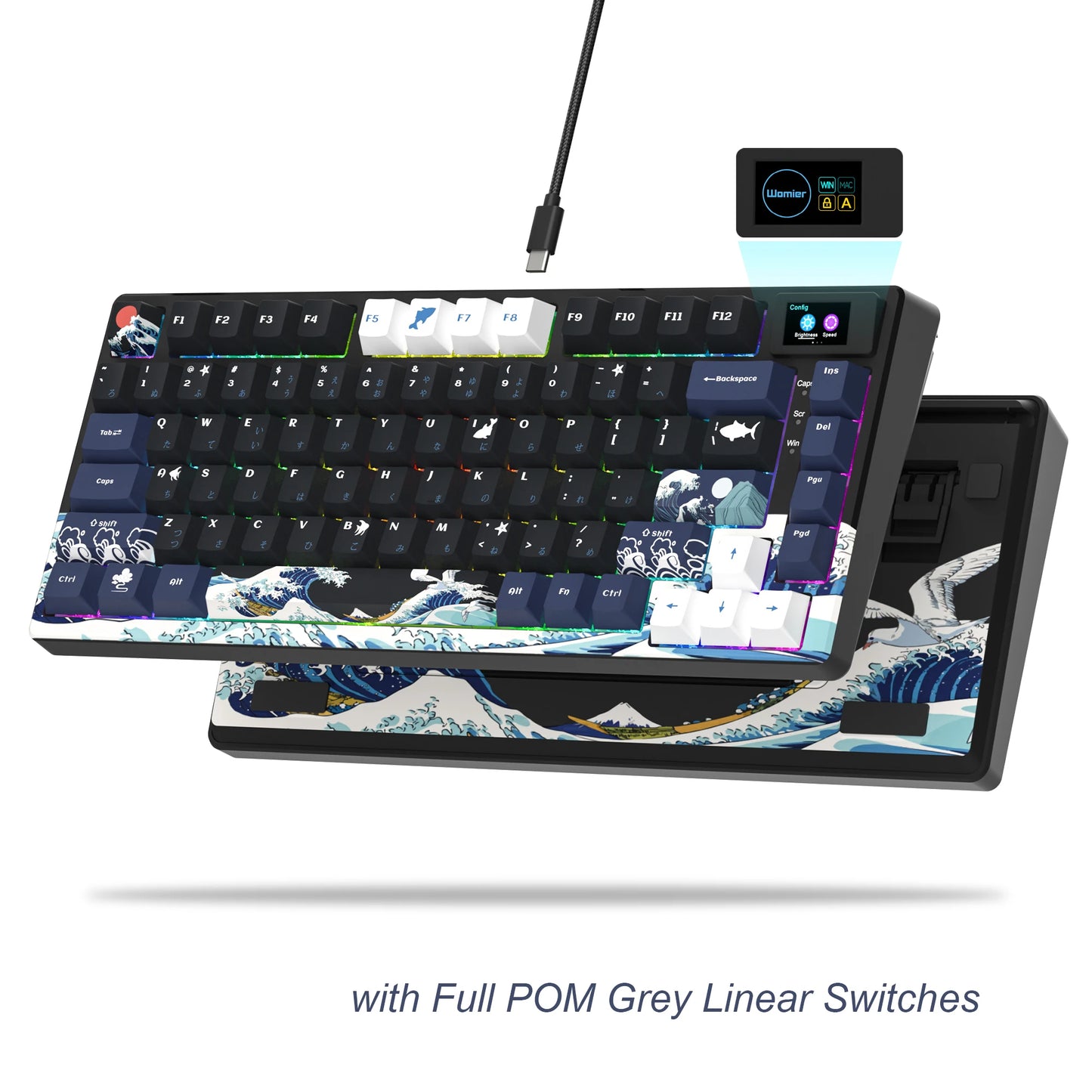 womier SK80 Gasket Mounted Mechanical Keyboard 81 Key Gamer Keyboard 75% Hot Swap RGB Gaming Keyboard with Smart Display for PC