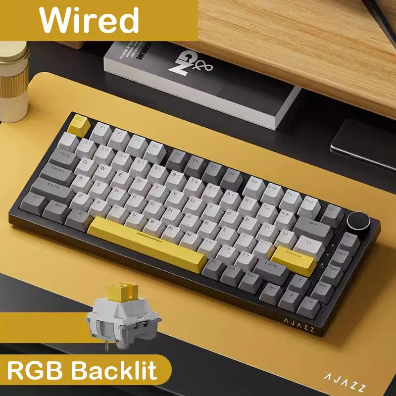 AJAZZ AK820 mechanische Tastatur, 70 % Kompaktlayout/RGB-Beleuchtung/Hot-Swap-fähige Switches, mit kabelgebundener, kabelloser und Bluetooth-Verbindung