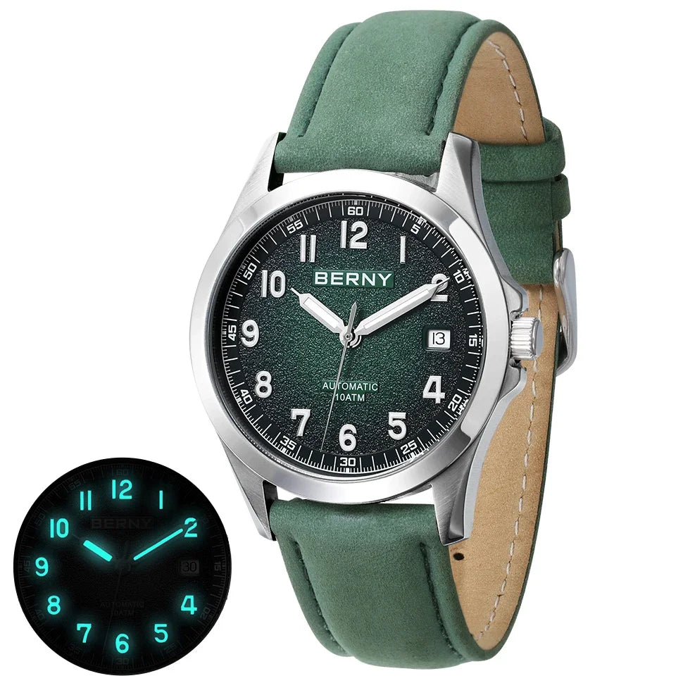BERNY Automatic Watch Men ST2130 Luminous Mechanical Wristwatch Sapphire Waterproof 10ATM Top Brand Luxury Watch for Men