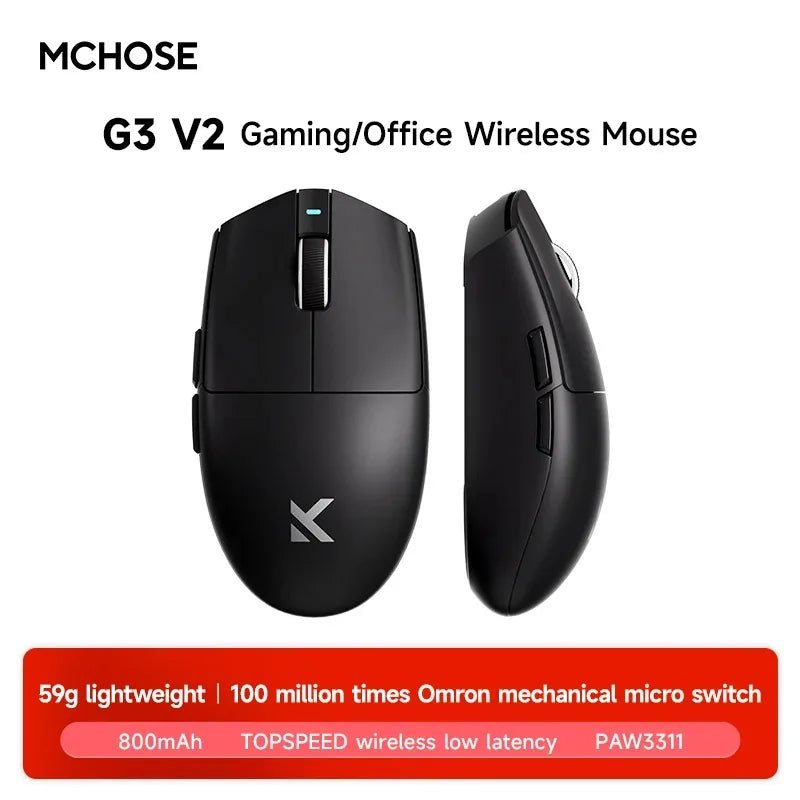 Безжична е-спорт мишка MCHOSE G3 V2 Pro, лека, с три режима, Bluetooth, PAW3395, висока производителност, 800mAh, за игри и офис, 59g