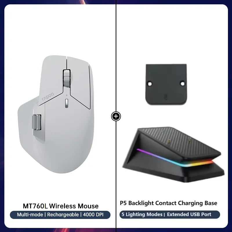 Rapoo MT760/MT760Mini Multi-mode Rechargeable Wireless Bluetooth Mouse Ergonomic 4000 DPI Supports Up to 4 Devices Office Mice
