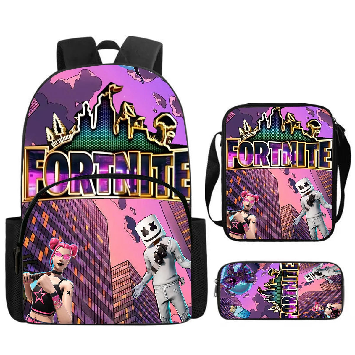 Fortnite 3Pcs Bag Set, Backpack with Front Pocket, Crossbody Bag and Pencil Case, Boys girls The best gift for children