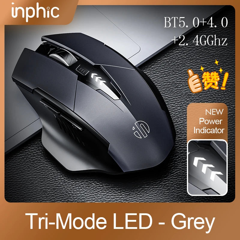 INPHIC A1 Bluetooth Mouse, Rechargeable 2.4G Tri-Mode Optical Mute Wireless Mouse, 1600 DPI for Mac, Laptop, PC, Tablet, Mobile Phone