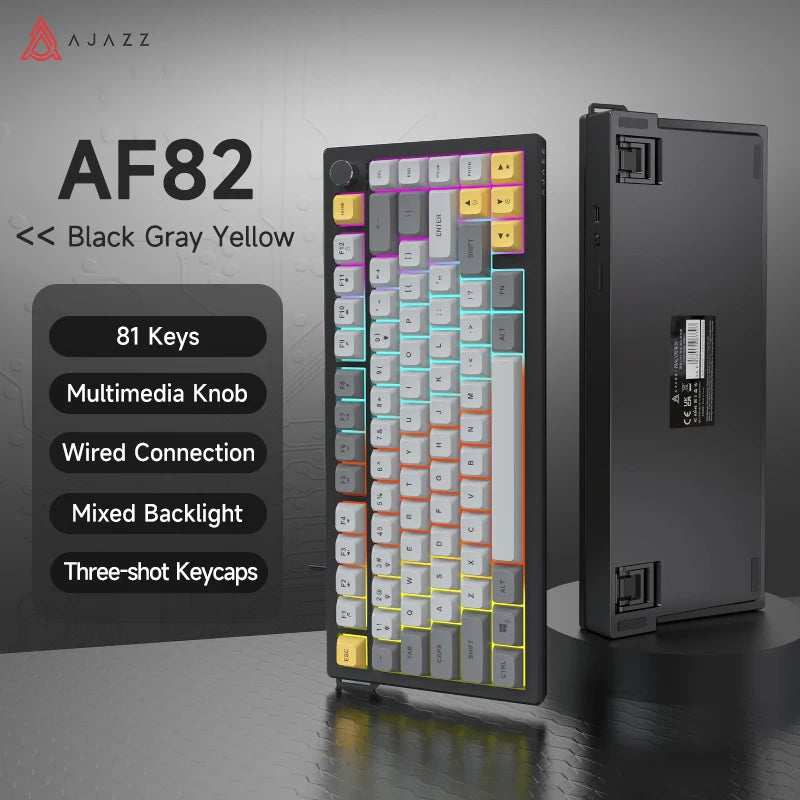 AJAZZ AF82 Office Low-Profile-Tastatur RGB kabelgebundene/kabellose Gaming-Tastatur 75%-Layout 82 Tasten 4000mAh Akku für Win/Mac