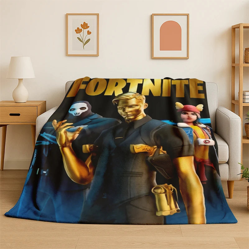 Mekana i topla flanelska deka s motivom Cartoon F-Fortnite Game Gamer, prekrivač za spavaću sobu, dnevni boravak, krevet, putovanja, kampiranje, piknik i poklon