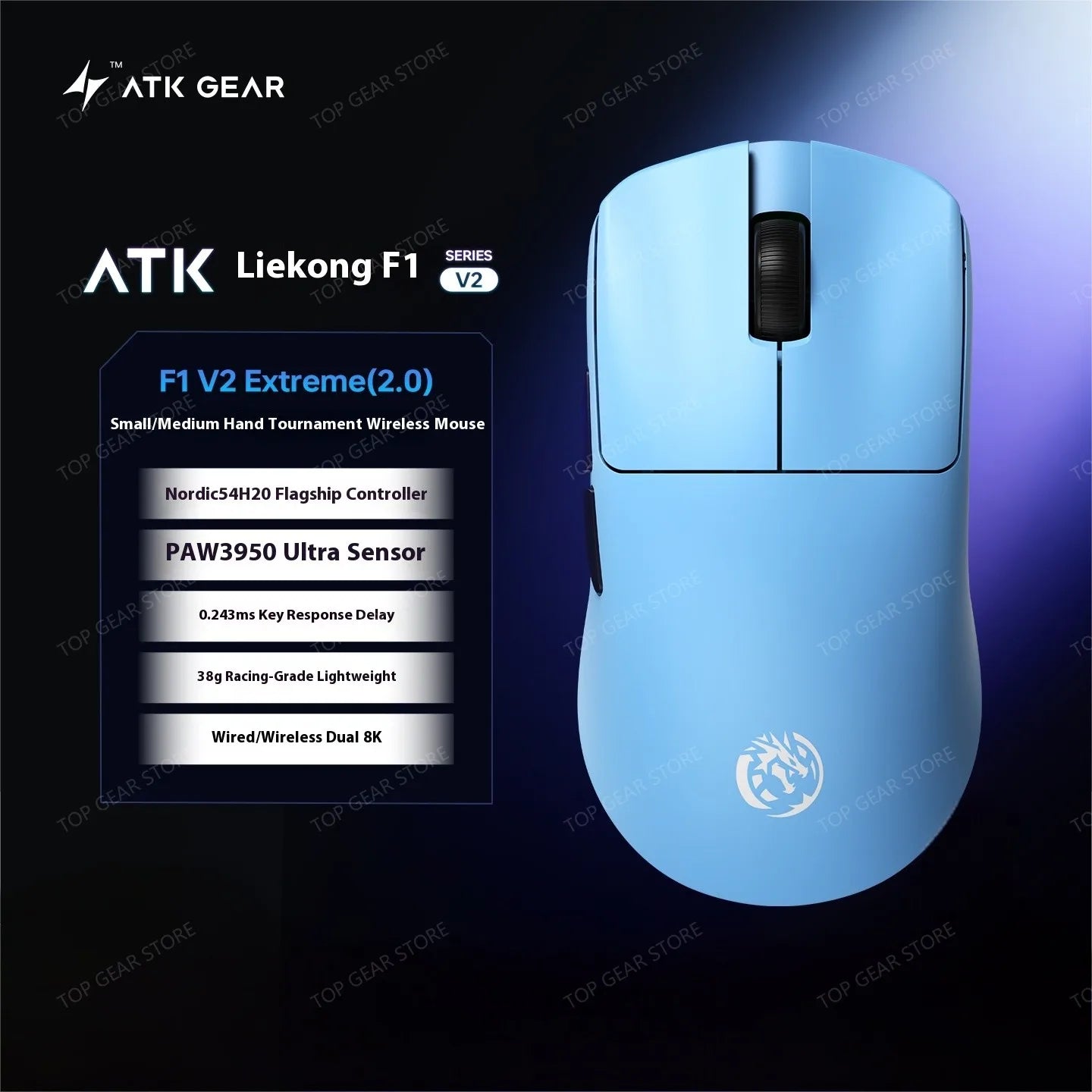 ATK F1 V2 Ultra MAX геймърска мишка, безжична, три режима, PAW3950, двойно 8k, лека ергономична eSports мишка, персонализиран PC аксесоар