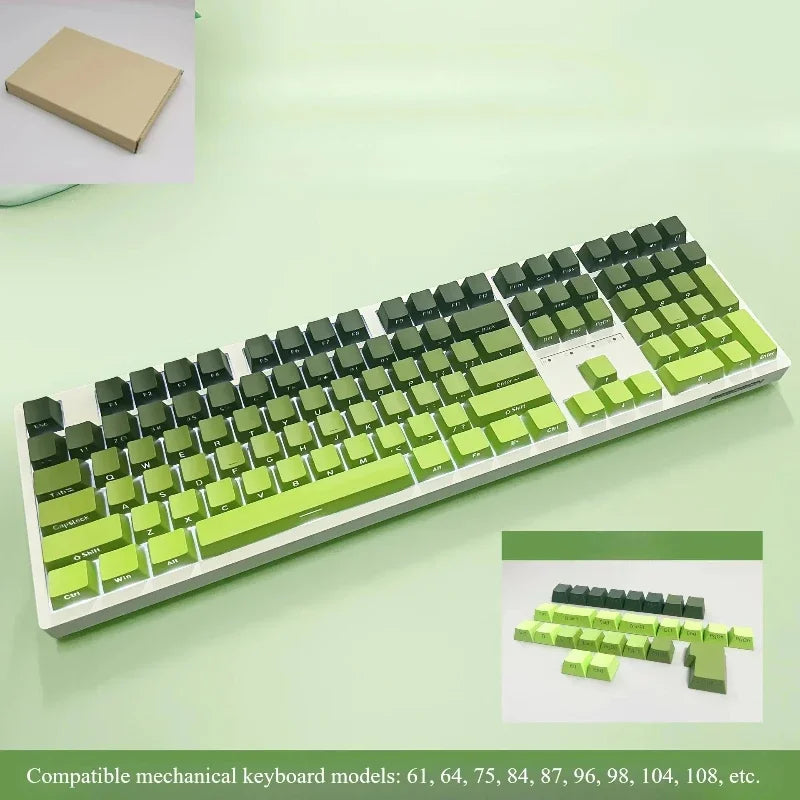 New 133 Keys Gradient Green Shine Through Keycaps Side Printed PBT Keycap Cherry Profile Double Shot for Mechanical Keyboards