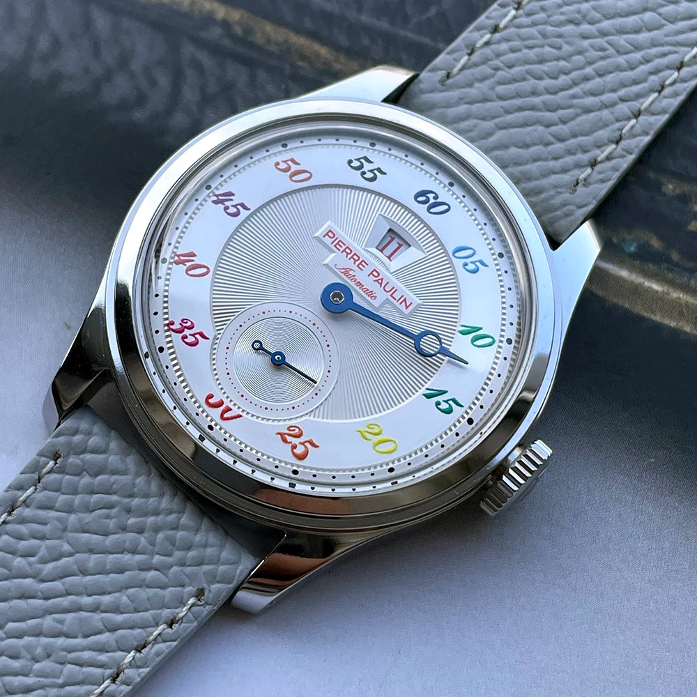 NEW Pierre Paulin Jumping Hour Men Watch Automatic St17 Mechanical Watch Steel Purplewatch Vintage Date Window 38mm Metal