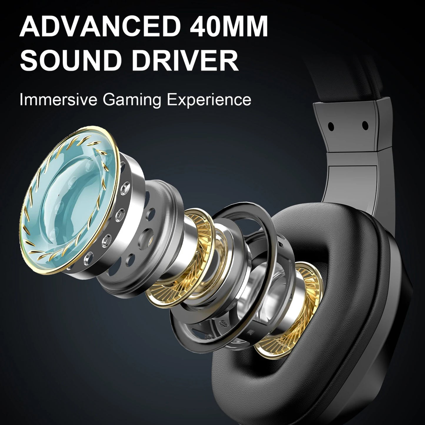 Wireless BT Gaming Headset with LED Lights, Low Latency Gaming Headphones, 40mm Drivers, Over-Ear Wireless Gaming Headset with Microphone