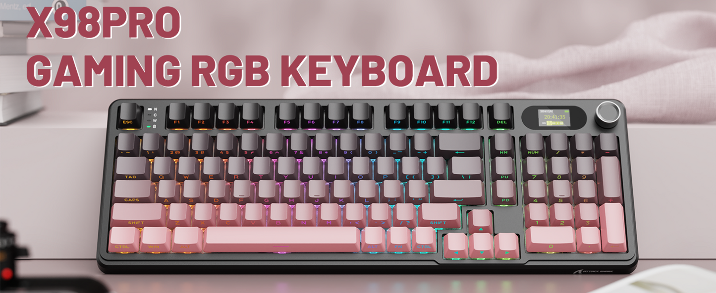 ATTACK SHARK X98 RGB Wireless Mechanical Keyboard, LED Smart Display & Knob, Hot Swappable, Pre-lubed Linear Switches