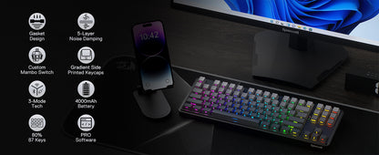 Redragon K707 PRO GB 80% Gasket RGB Gaming 3-Modes Wireless TKL Mechanical Hot-Swap Noise Dampening Keyboard, Mint Mambo Switch