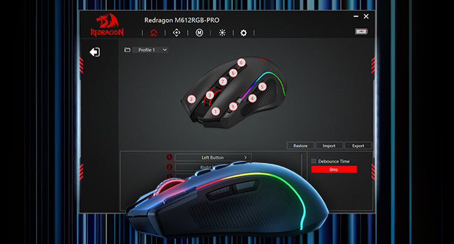 Redragon M612 PRO BT & 2.4 RGB Gaming Mouse, 8000 DPI Wired/Wireless Optical Gamer Mice, 11 Programmable Buttons & 6 Backlit Modes