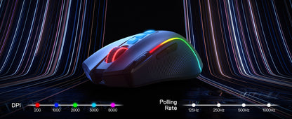 Redragon M612 PRO BT & 2.4 RGB Gaming Mouse, 8000 DPI Wired/Wireless Optical Gamer Mice, 11 Programmable Buttons & 6 Backlit Modes