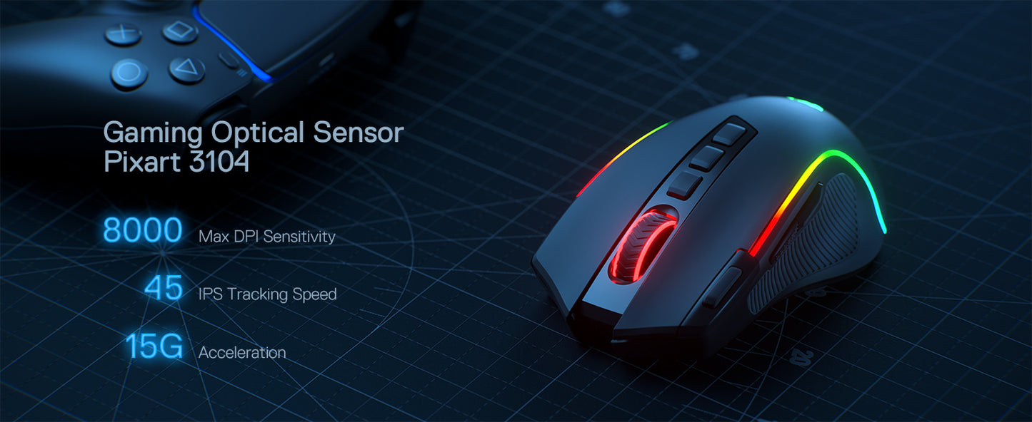 Redragon M612 PRO BT & 2.4 RGB Gaming Mouse, 8000 DPI Wired/Wireless Optical Gamer Mice, 11 Programmable Buttons & 6 Backlit Modes