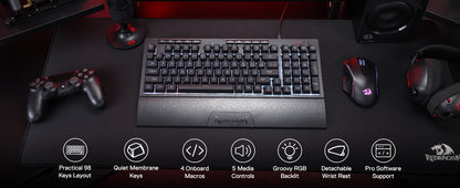 Redragon K515 Shiva Wired RGB Membrane Gaming Keyboard, 98 Keys Mechanical-Feel Keyboard w/Smooth Linear Switch