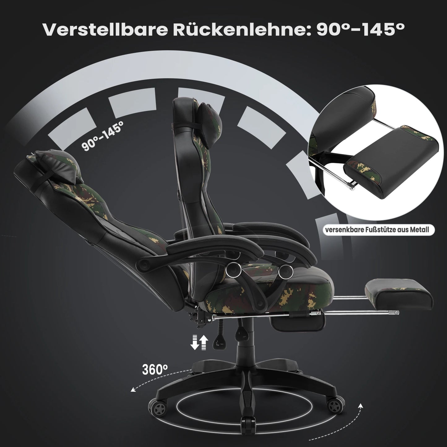 WOLTU Swivel Gaming Racing Chair Desk Office Computer Chair Sports Seat with Headrest Lumbar Cushion Footrest Gamer Chair