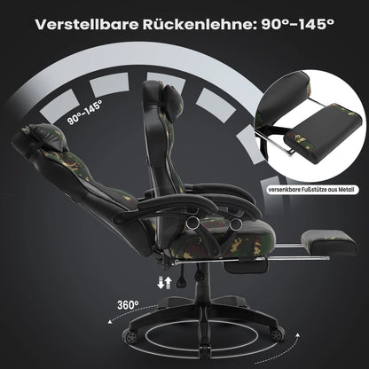 WOLTU Swivel Gaming Racing Chair Desk Office Computer Chair Sports Seat with Headrest Lumbar Cushion Footrest Gamer Chair