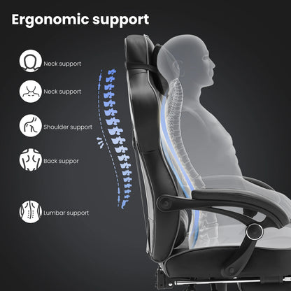 WOLTU Swivel Gaming Racing Chair Desk Office Computer Chair Sports Seat with Headrest Lumbar Cushion Footrest Gamer Chair