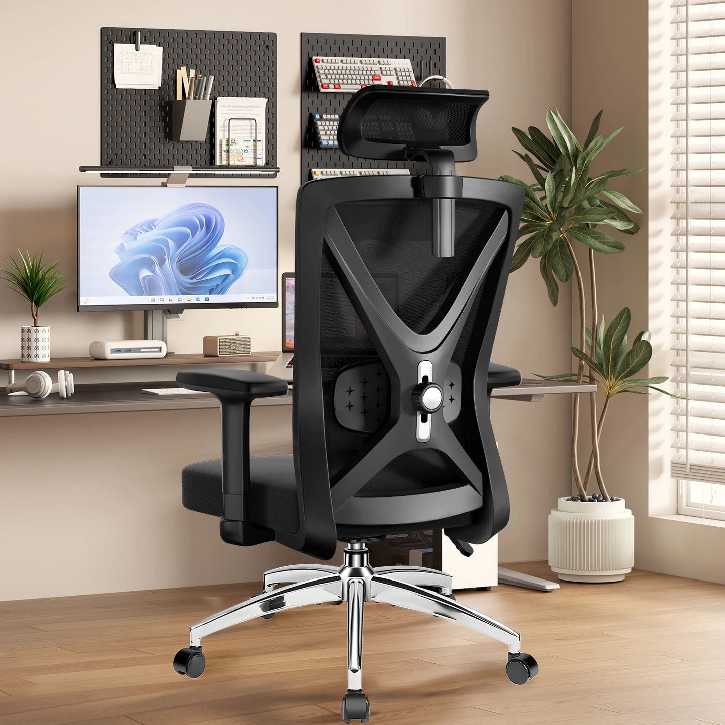 Hiazurm Office Chair Ergonomic, Desk Chair with Lumbar Support 3D, Height-adjustable Office Chairs for Home with Adjustable Headrest and Armrests, Computer Chairs Ideal for Company, Home and Gaming