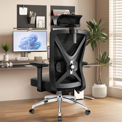 Hiazurm Office Chair Ergonomic, Desk Chair with Lumbar Support 3D, Height-adjustable Office Chairs for Home with Adjustable Headrest and Armrests, Computer Chairs Ideal for Company, Home and Gaming