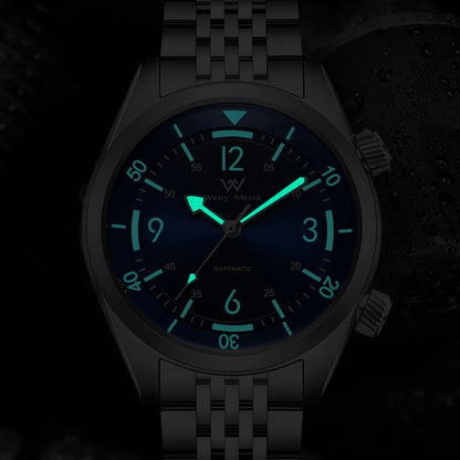 WM Watch Automatic Mechanical Watch Hardened Mineral Glass Hardlex 200M WR 316L Stainless Steel Welly Merck Watches 089M-WM