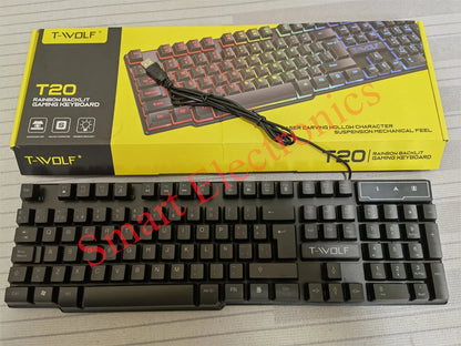 Arabic English Keyboard Spanish Russian Arabic Keyboard Mouse Kit 100% Keyboard ISO Layout 104 Keys Rainbow Backlight Gaming T20