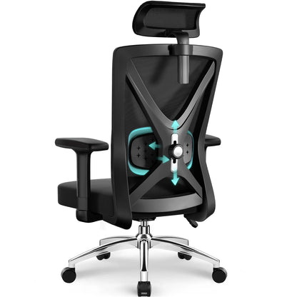 Hiazurm Office Chair Ergonomic, Desk Chair with Lumbar Support 3D, Height-adjustable Office Chairs for Home with Adjustable Headrest and Armrests, Computer Chairs Ideal for Company, Home and Gaming