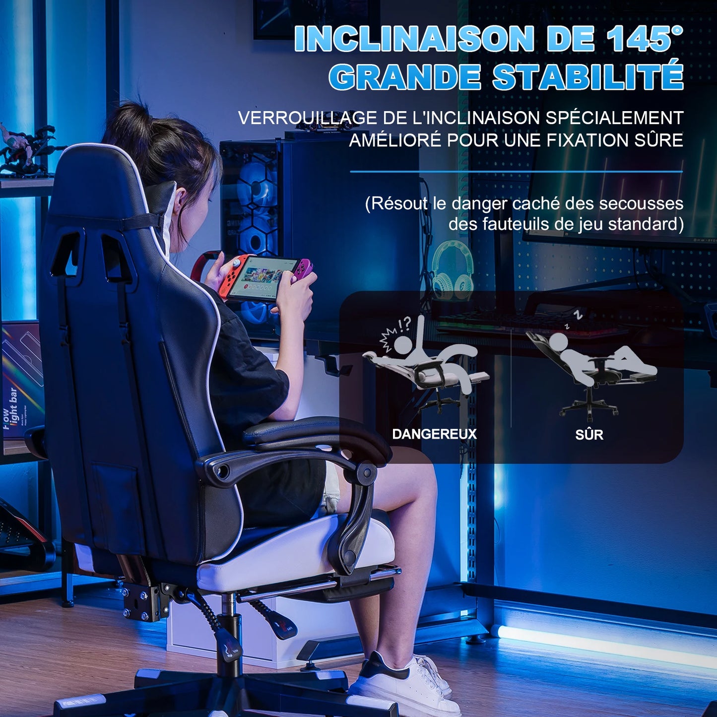 GTPLAYER Gaming Chair Gamer Chair Ergonomic Office Chair Footrest Adjustable Lumbar & Pillows Gaming Chair