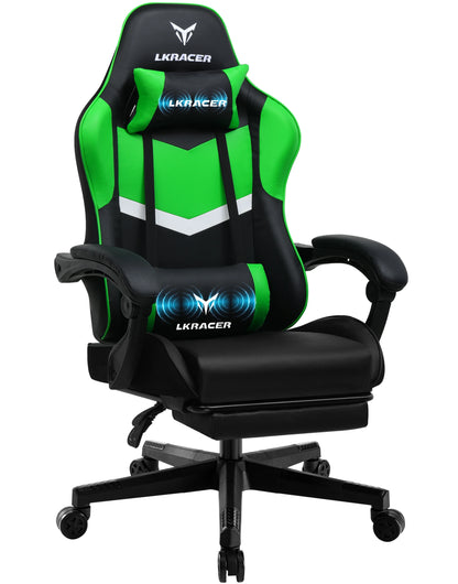 LUCK RACER Gaming Chair with Footrest Office Chair Ergonomic with Adjustable Lumbar Pillows, Pillow Gaming Chair