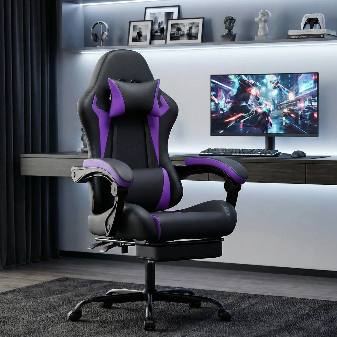 Gaming Chair Ergonomic Gaming Chair with Lumbar Cushion and Headrest, Gamer Chair Height Adjustable, PC Chair for Adults