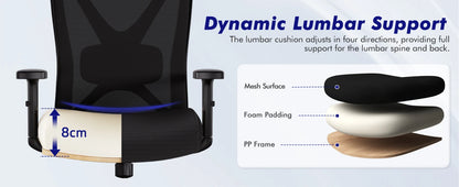 Hiazurm Office Chair Ergonomic, Desk Chair with Lumbar Support 3D, Height-adjustable Office Chairs for Home with Adjustable Headrest and Armrests, Computer Chairs Ideal for Company, Home and Gaming
