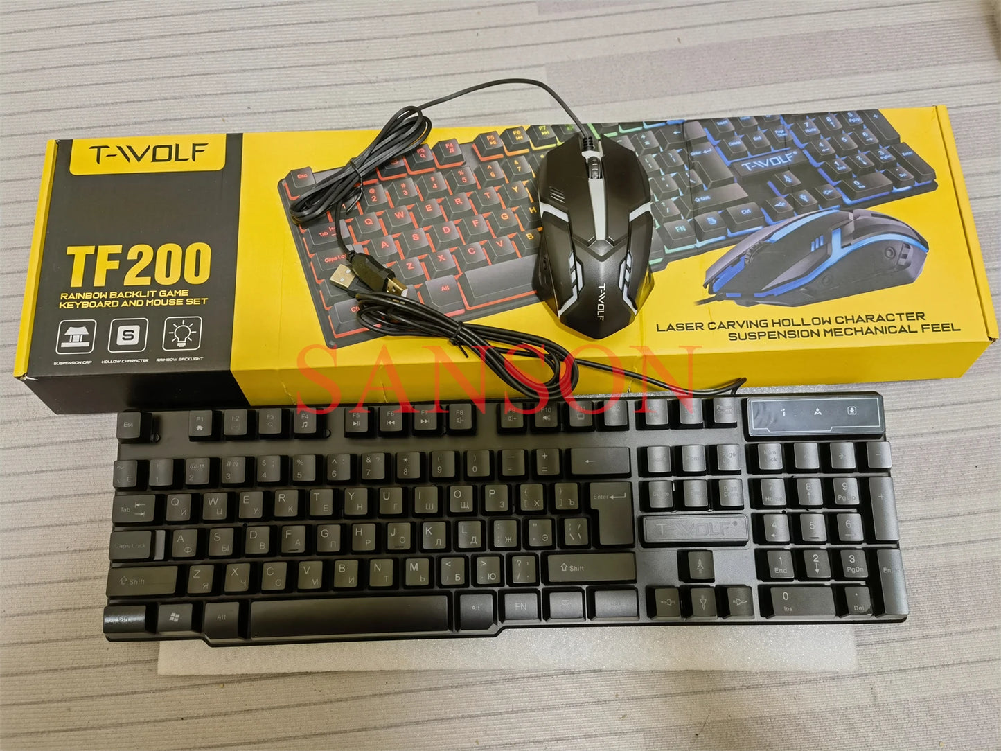 Spanish Keyboard with Spanish Layout Russian Arabic Keyboard Mouse Kit 100% Keyboard ISO Color Backlight Wired Gaming Office T20
