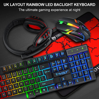 Arabic English Keyboard Spanish Russian Arabic Keyboard Mouse Kit 100% Keyboard ISO Layout 104 Keys Rainbow Backlight Gaming T20