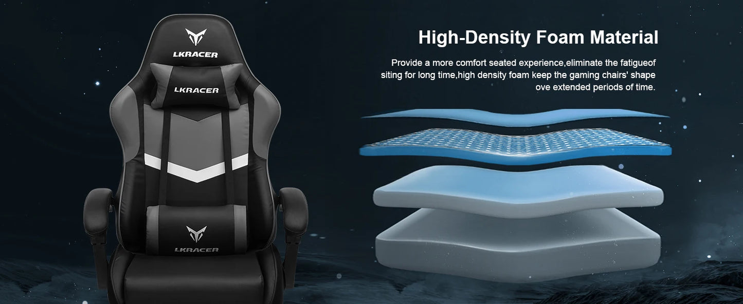 LUCK RACER Gaming Chair with Footrest Office Chair Ergonomic with Adjustable Lumbar Pillows, Pillow Gaming Chair