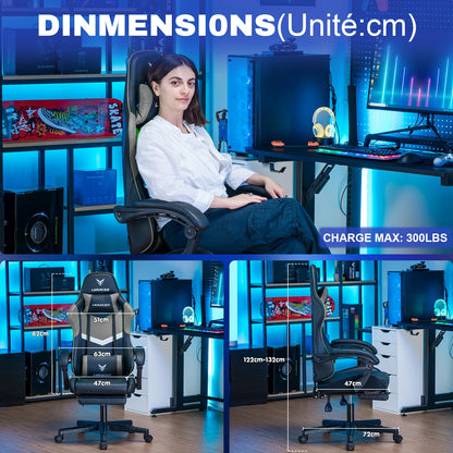 LUCK RACER Gaming Chair with Footrest Office Chair Ergonomic with Adjustable Lumbar Pillows, Pillow Gaming Chair