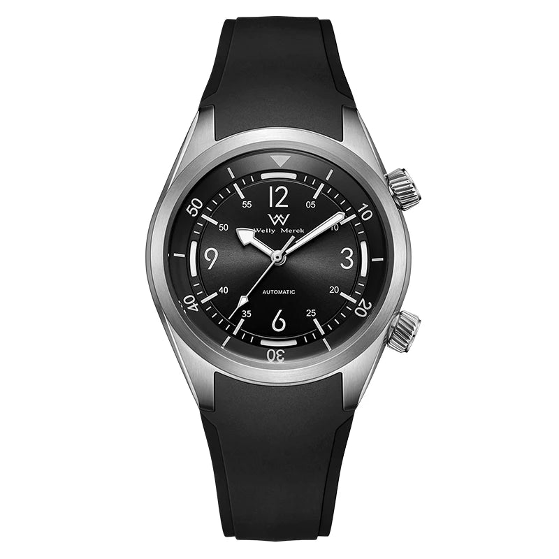 WM Watch Automatic Mechanical Watch Hardened Mineral Glass Hardlex 200M WR 316L Stainless Steel Welly Merck Watches 089M-WM