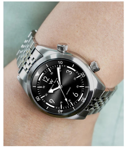 WM Watch Automatic Mechanical Watch Hardened Mineral Glass Hardlex 200M WR 316L Stainless Steel Welly Merck Watches 089M-WM