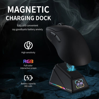 AJAZZ AJ179 APEX Gaming Mouse with Color Screen Dock, Magnetic Charging, 8000Hz High-Frequency, Tri-Mode (PAW3950) Right-Handed