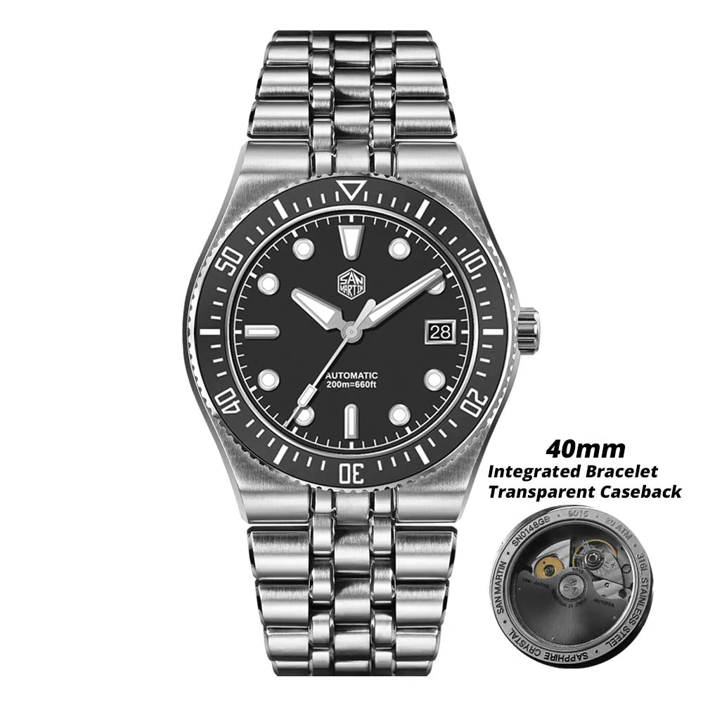San Martin 40mm Men's Luxury Diver Watch Miyota 9015 Enamel Sunburst Dial Automatic Mechanical Wristwatch Waterproof 200m SN0148