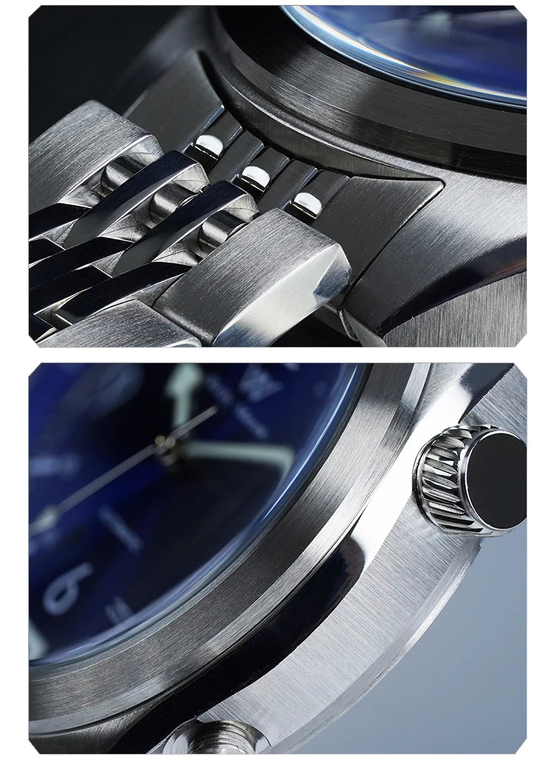 WM Watch Automatic Mechanical Watch Hardened Mineral Glass Hardlex 200M WR 316L Stainless Steel Welly Merck Watches 089M-WM