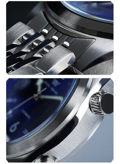 WM Watch Automatic Mechanical Watch Hardened Mineral Glass Hardlex 200M WR 316L Stainless Steel Welly Merck Watches 089M-WM