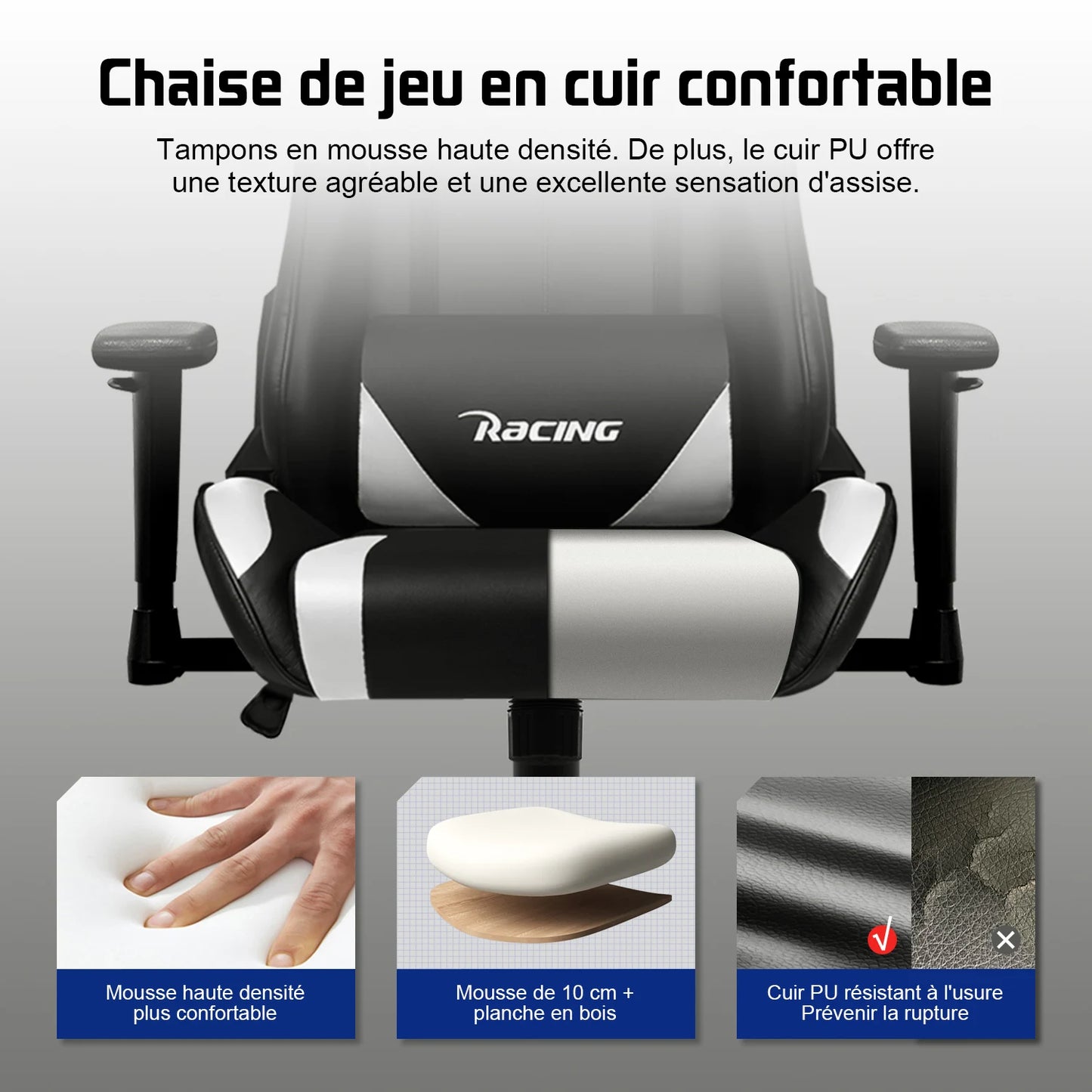 Hiazurm Office chair, Gaming chair for adults with adjustable backrest and armrests, Gaming chair with 3D wing contour design, Ergonomic office chair with S-shaped back support, Gaming chair with one-piece steel frame