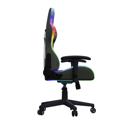 Comanlai Ergonomic Gaming Chair with RGB Lighting, PVC Leather Computer Chair, Adjustable Seat Height and Backrest, Waist Massage
