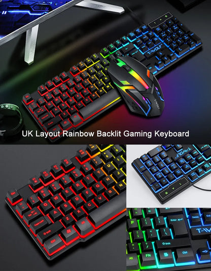 Arabic English Keyboard Spanish Russian Arabic Keyboard Mouse Kit 100% Keyboard ISO Layout 104 Keys Rainbow Backlight Gaming T20